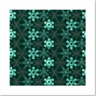 Green Mosaic Snowflakes Posters and Art